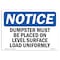 Signmission OSHA Notice, 5" Height, NOTICE Dumpster Level Surface Load Uniformly Sign, 7" X 5", Landscape OS-NS-D-57-L-15544 - alternate 1